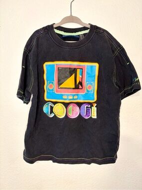 COOGI washed out Black Tee with Neon Blue, Yellow & Pink Video Screen Graphic